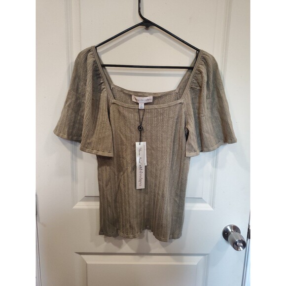 Women's Catherine Malandrino Pointelle Square Neck Viscose Blouse Small Sage - Picture 2 of 7